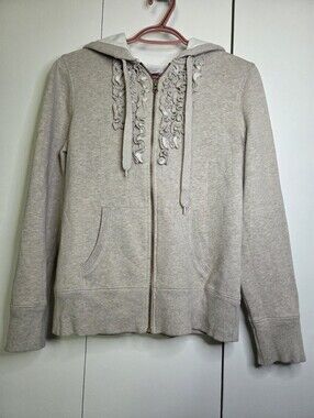 Old Navy Women's M Grey Ruffle Zip Up Hooded Sweater Jacket